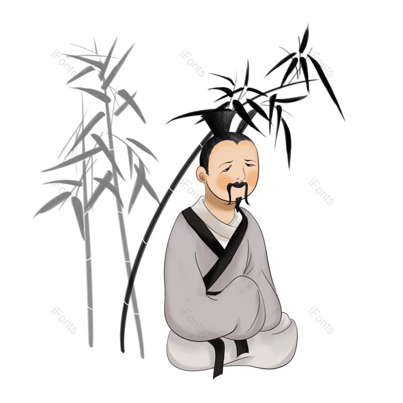 水墨图片,古人元素,卡通人物PNG,竹子免抠素材
